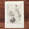 Illustration dessin original au crayon et pastel de E. Naudy (Alfred Renaudin) Circa 1920 - Femme découvrant son chien sur la coiffeuse par Hello Broc brocante en ligne