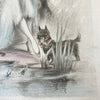 Illustration dessin original restauré au crayon et pastel de E. Naudy (Alfred Renaudin) - Femme au bord d'un étang avec son chien - Circa 1920 par Hello Broc brocante en ligne