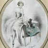Illustration originale aquarellée de E. Naudy (Alfred Renaudin) Circa 1920 - Femme et son chat jouant sur un fauteuil par Hello Broc brocante en ligne