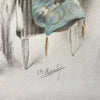 Illustration originale restaurée au crayon et pastel de E. Naudy (Alfred Renaudin) Circa 1920 - Femme et son chat jouant sur un fauteuil par Hello Broc brocante en ligne