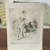 Illustration originale restaurée au crayon et pastel de E. Naudy (Alfred Renaudin) Circa 1920 - Femme et son chat jouant sur un fauteuil par Hello Broc brocante en ligne