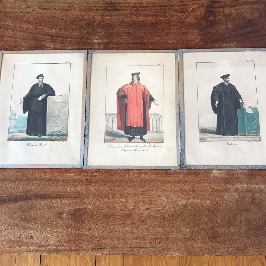 Lot de 3 impressions tirées de lithographies de François-Séraphin Delpech : Rabelais, Marot et Juvenel des Ursins par Hello Broc brocante en ligne
