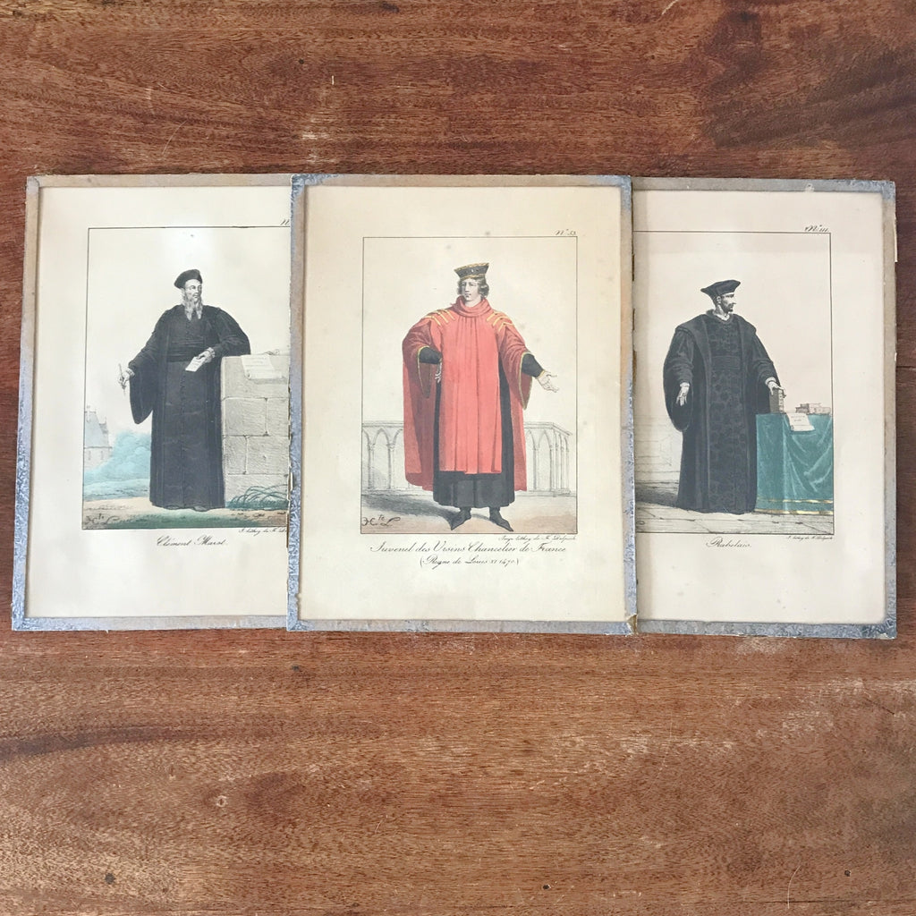 Lot de 3 impressions tirées de lithographies de François-Séraphin Delpech : Rabelais, Marot et Juvenel des Ursins par Hello Broc brocante en ligne