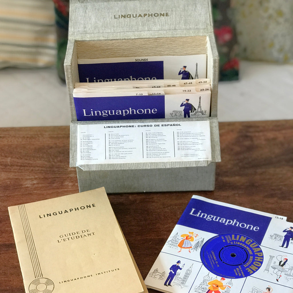 Coffret valisette vintage Linguaphone Espagnol 1961 par Hello Broc brocante en ligne