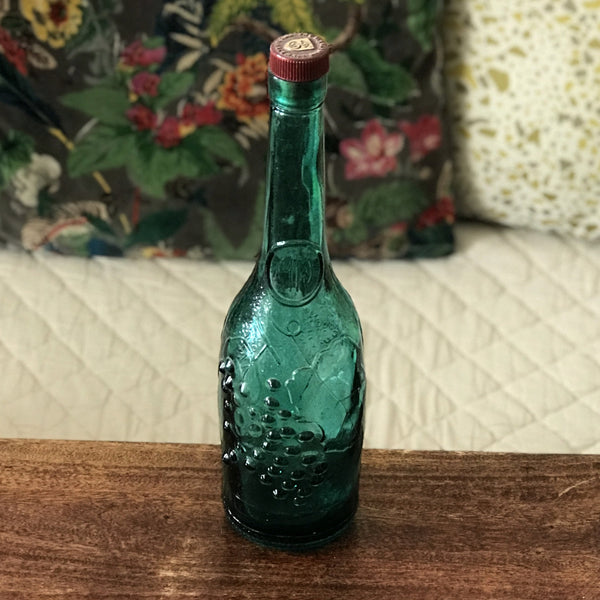 Bouteille bleue au long col en verre moulé - Hello Broc