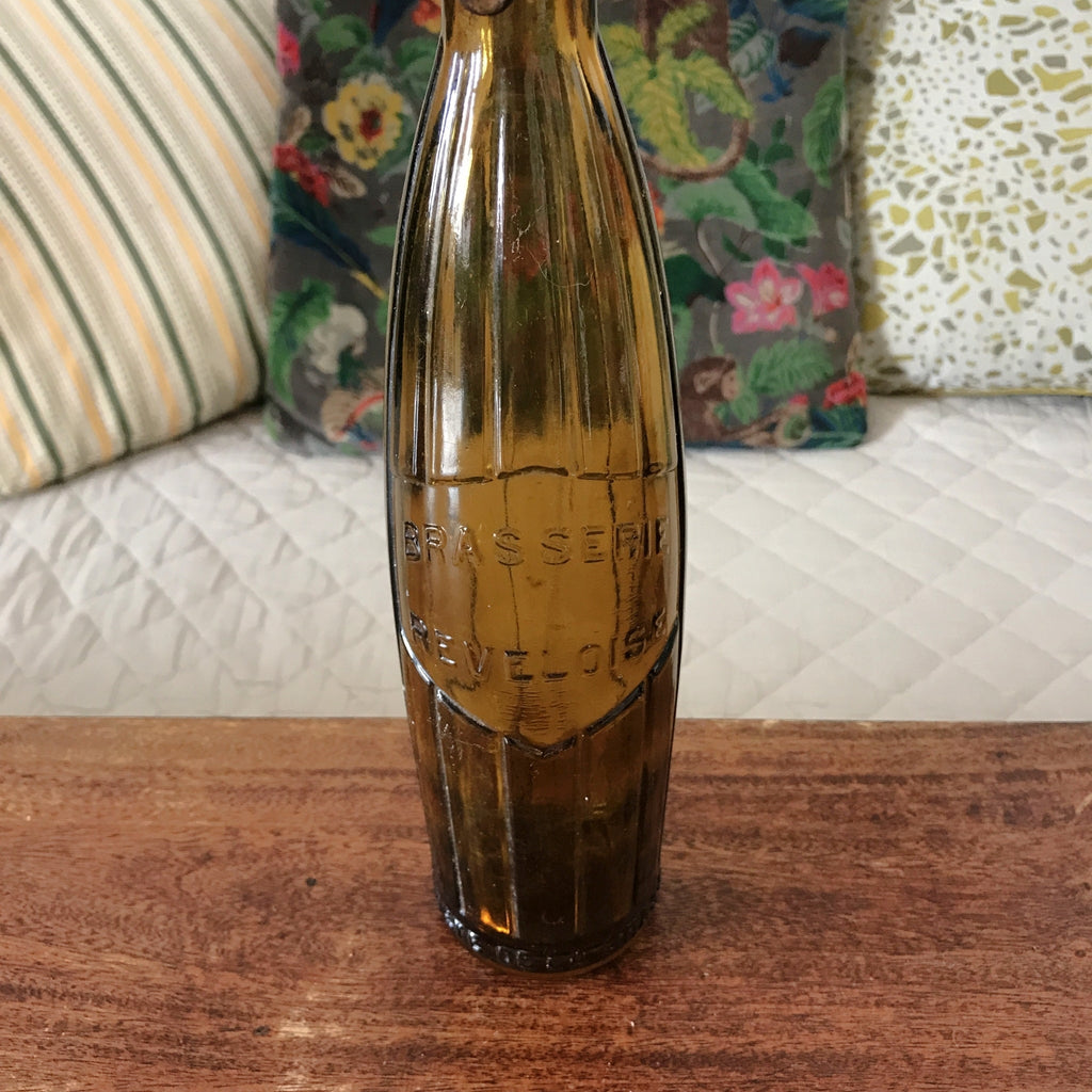 Ancienne bouteille de bière en verre moulé ambré de 48 cl brasserie à Revel France par Hello Broc brocante en ligne