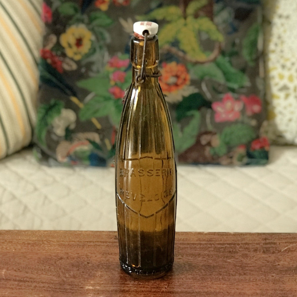 Ancienne bouteille de bière en verre moulé ambré de 48 cl brasserie à Revel France par Hello Broc brocante en ligne