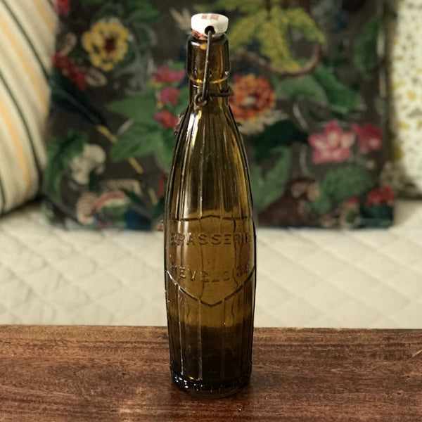 Ancienne bouteille de bière en verre moulé ambré de 48 cl brasserie à Revel France par Hello Broc brocante en ligne