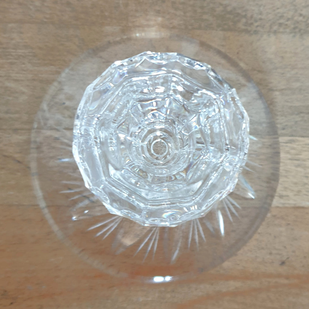 Paire de bougeoirs vintage en cristal de Bohème moulé et creusé par Hello Broc brocante en ligne