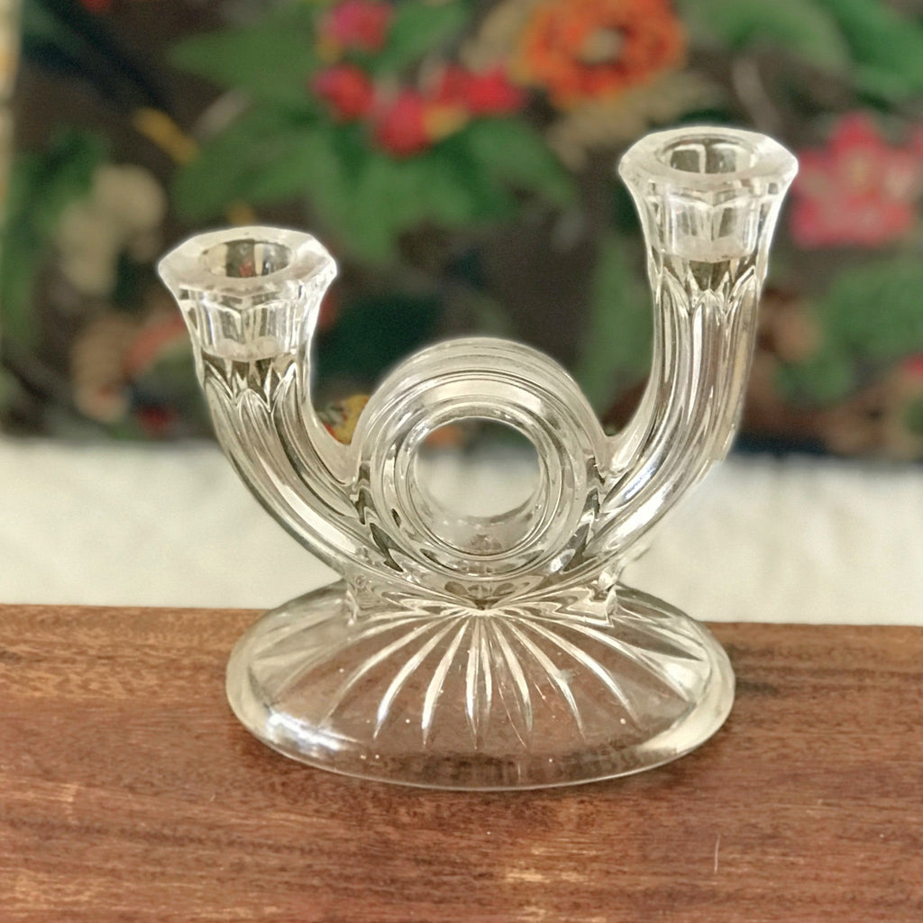 Bougeoir double vintage en verre moulé en forme de cor de chasse par Hello Broc brocante en ligne