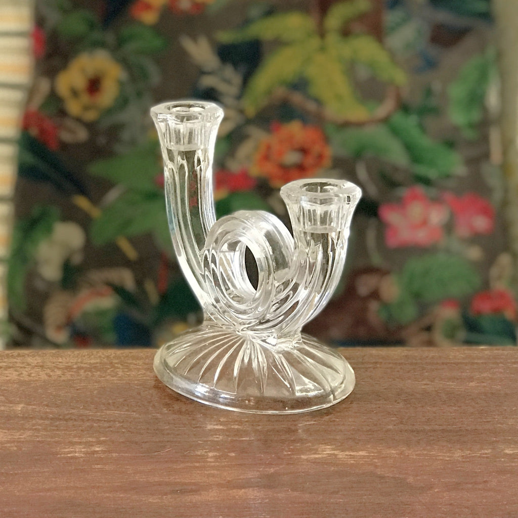 Bougeoir double vintage en verre moulé en forme de cor de chasse par Hello Broc brocante en ligne