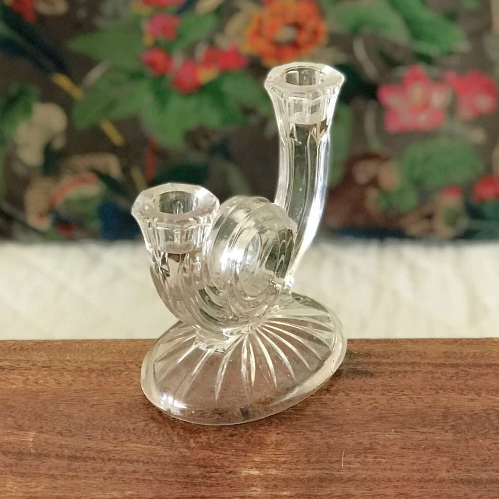 Bougeoir double vintage en verre moulé en forme de cor de chasse par Hello Broc brocante en ligne