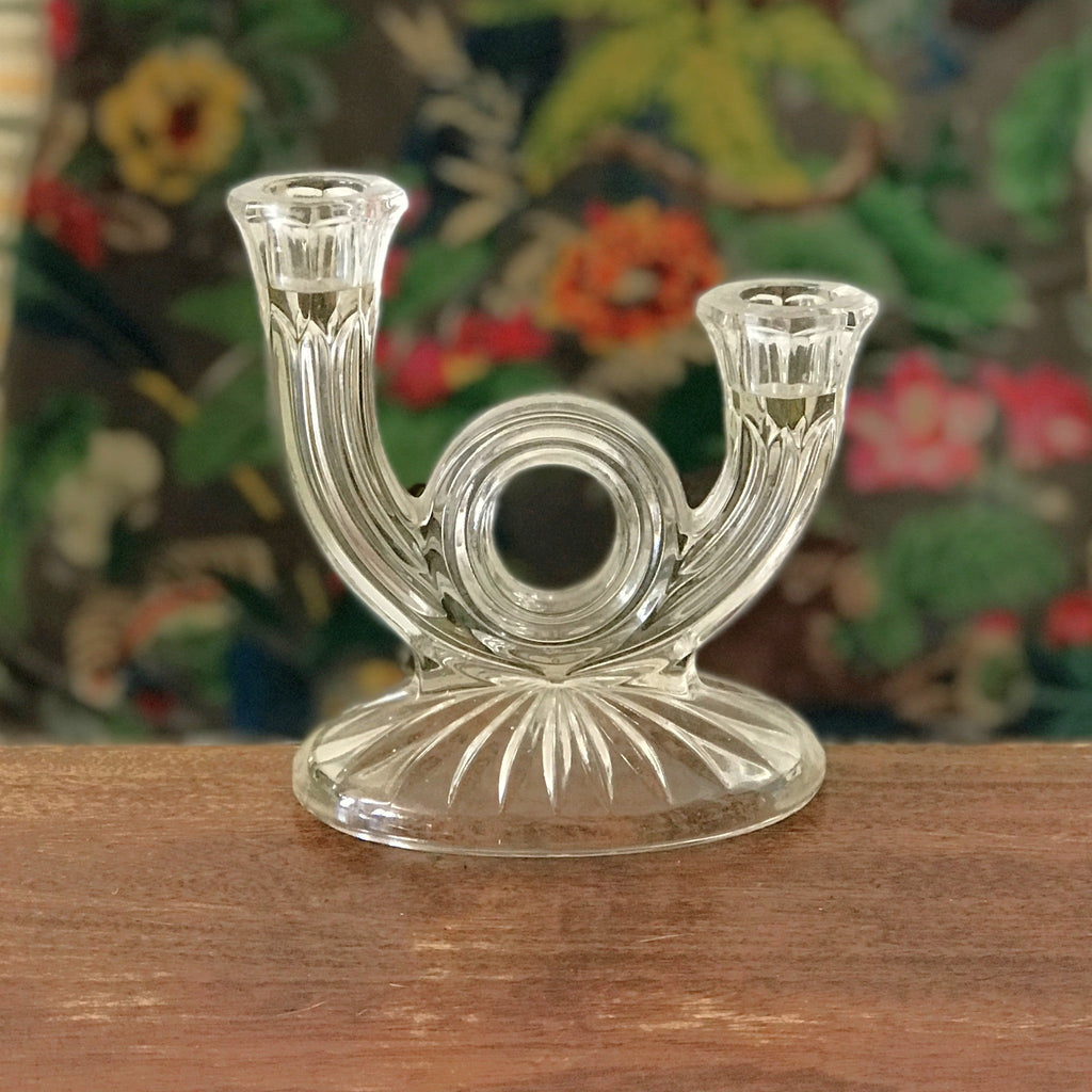 Bougeoir double vintage en verre moulé en forme de cor de chasse par Hello Broc brocante en ligne