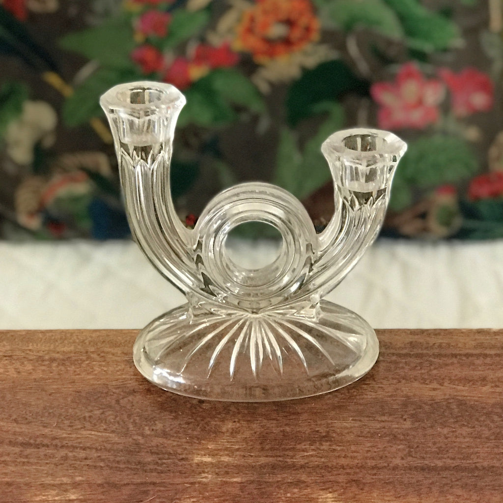 Bougeoir double vintage en verre moulé en forme de cor de chasse par Hello Broc brocante en ligne