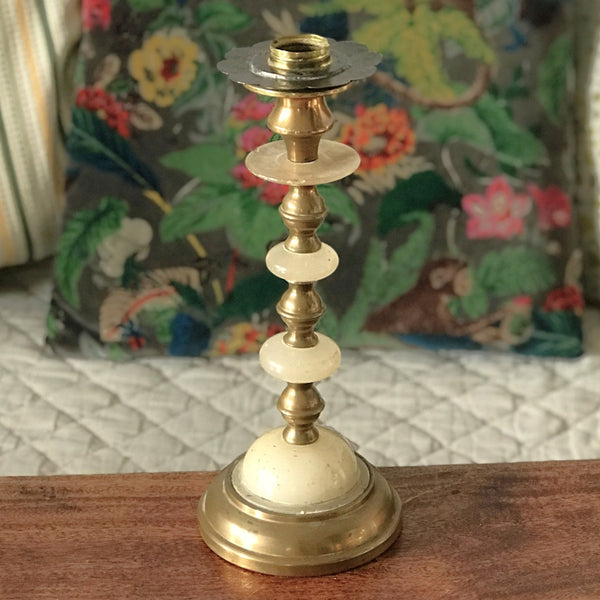 Bougeoir en laiton, cuivre et albâtre Napoléon III fin XIXème par Hello Broc brocante en ligne