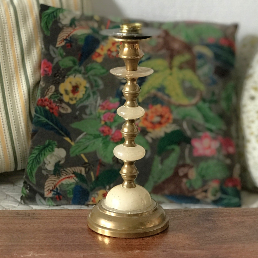 Bougeoir en laiton, cuivre et albâtre Napoléon III fin XIXème par Hello Broc brocante en ligne