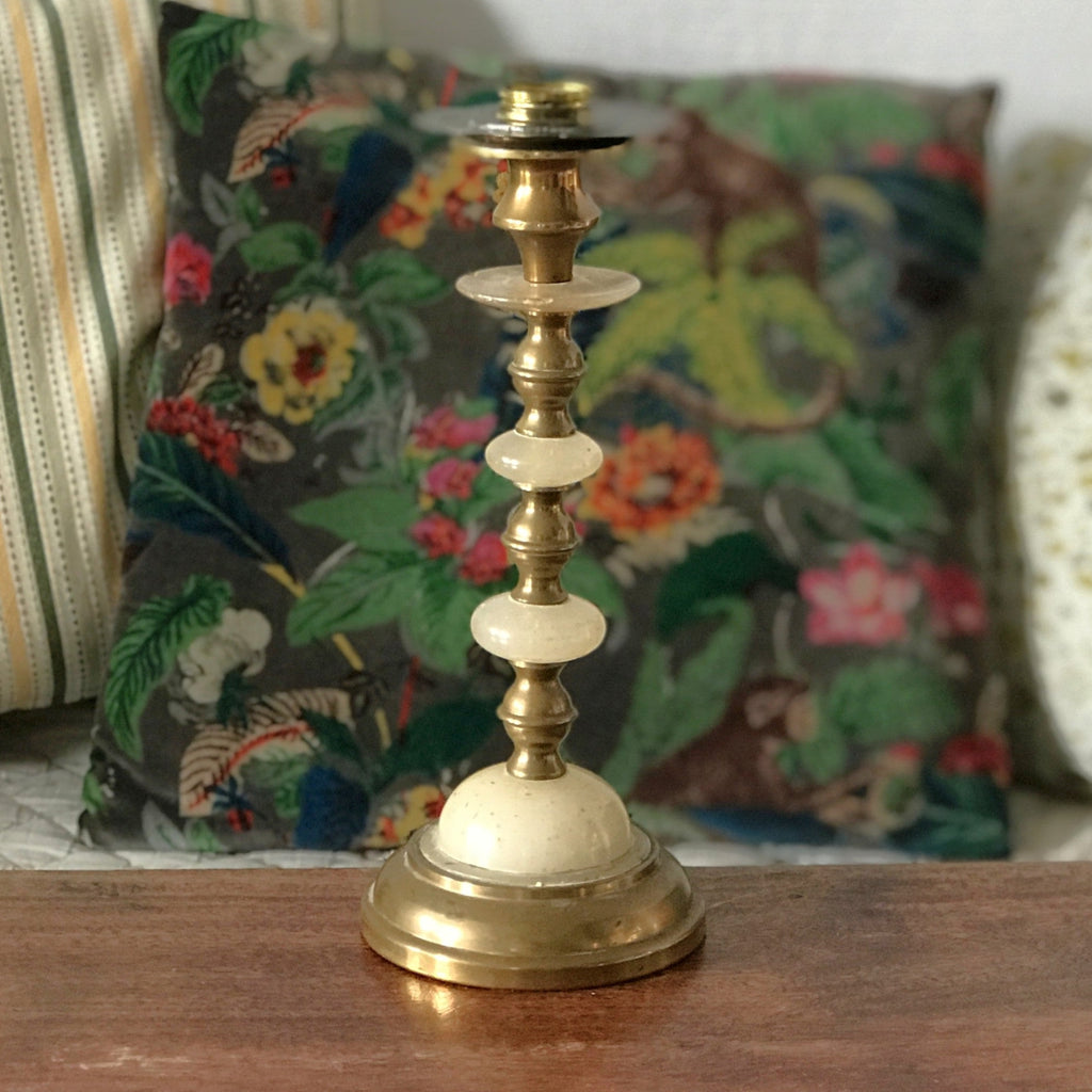 Bougeoir en laiton, cuivre et albâtre Napoléon III fin XIXème par Hello Broc brocante en ligne