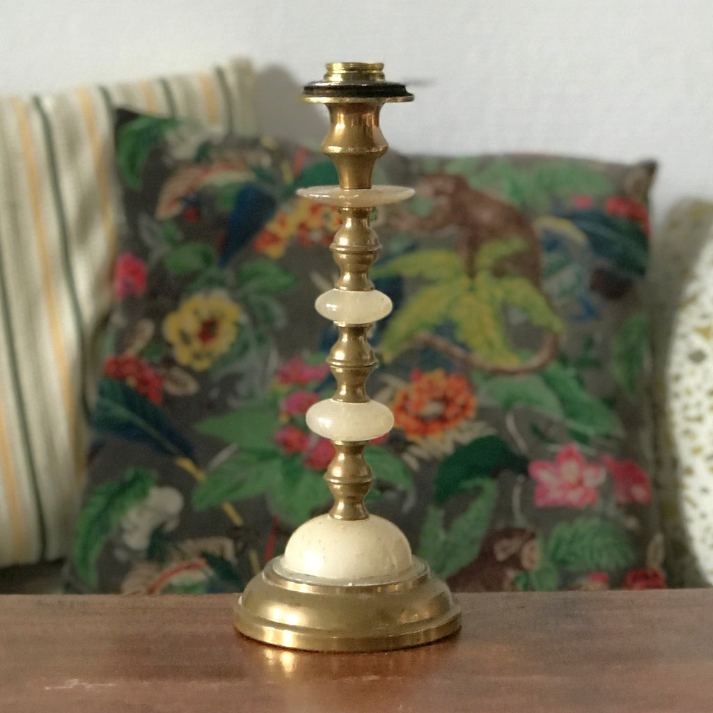 Bougeoir en laiton, cuivre et albâtre Napoléon III fin XIXème par Hello Broc brocante en ligne