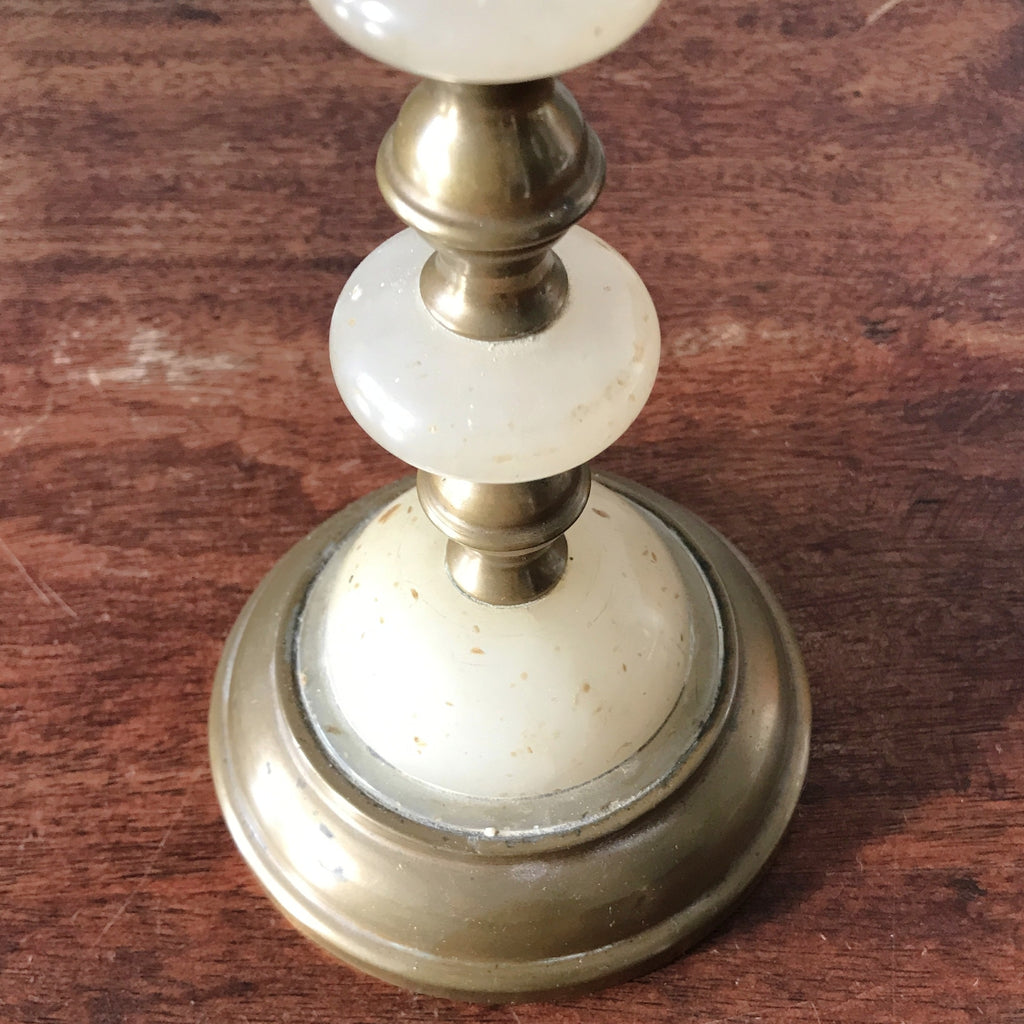 Bougeoir en laiton, cuivre et albâtre Napoléon III fin XIXème par Hello Broc brocante en ligne