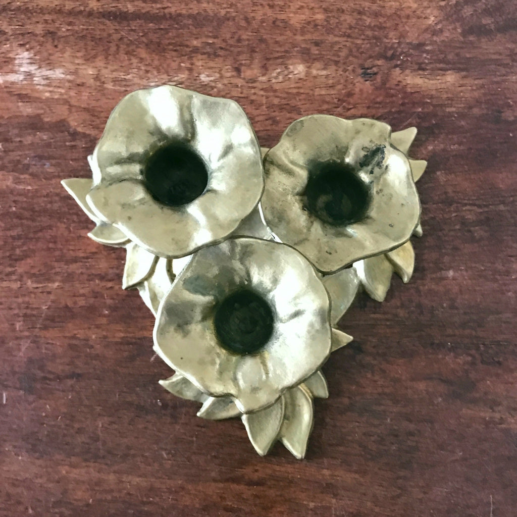 Bougeoir vintage en forme de bouquet de fleurs en laiton doré par Hello Broc brocante en ligne