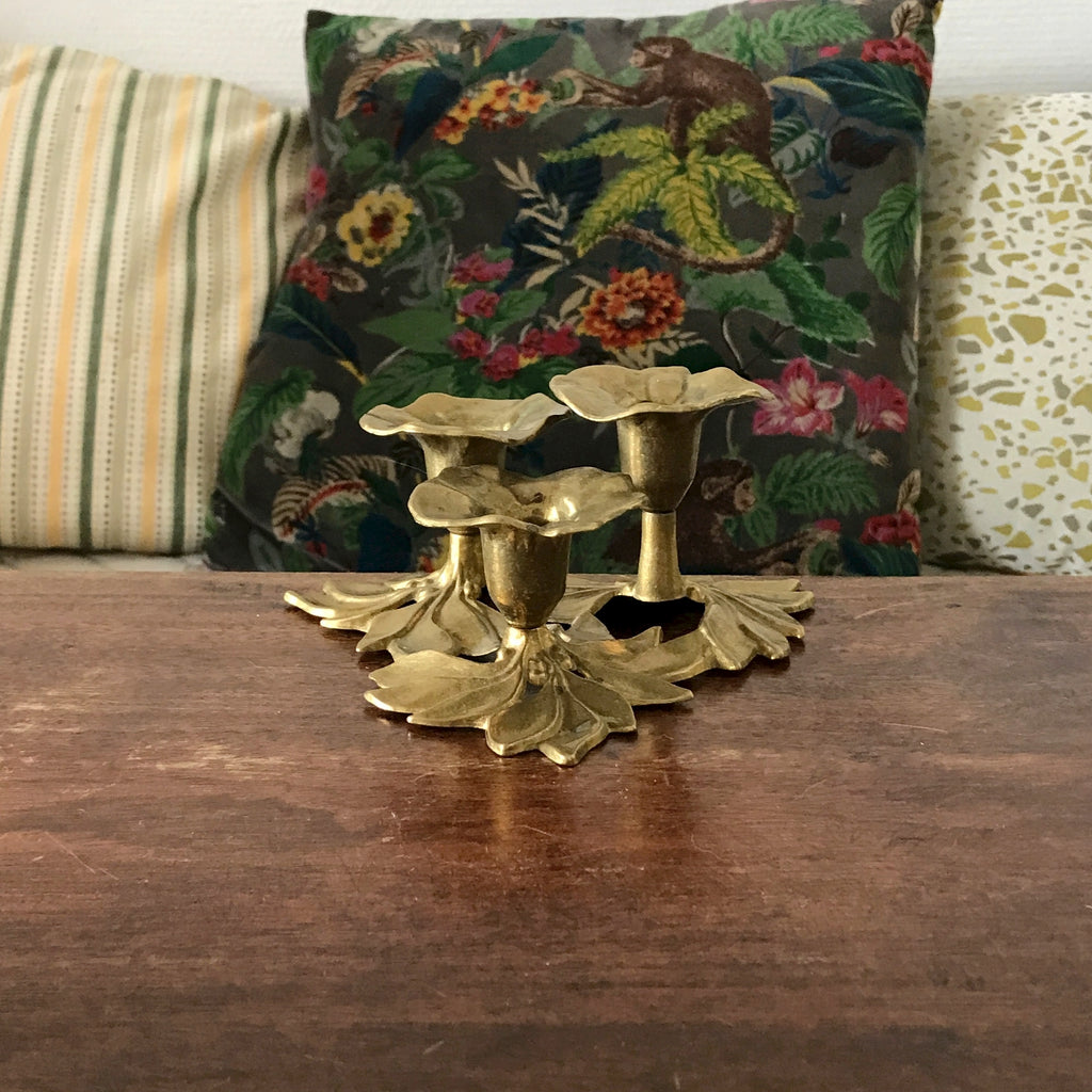 Bougeoir vintage en forme de bouquet de fleurs en laiton doré par Hello Broc brocante en ligne