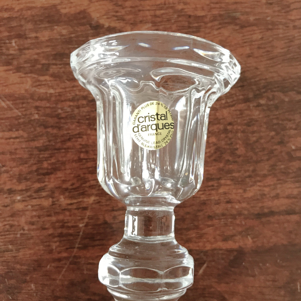 Magnifique paire de bougeoirs hauts en cristal d'Arques, chandeliers vintage années 80 / 90 par Hello Broc brocante en ligne