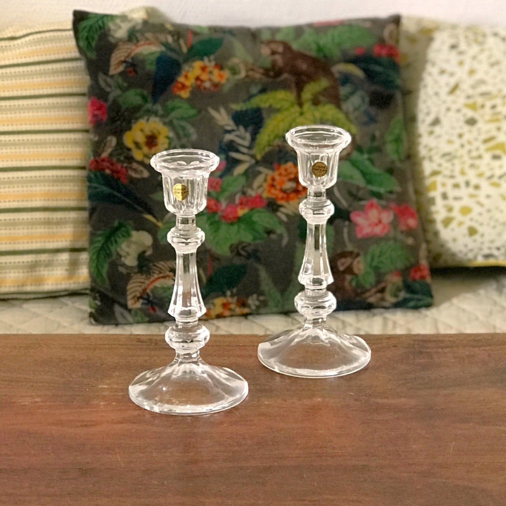 Magnifique paire de bougeoirs hauts en cristal d'Arques, chandeliers vintage années 80 / 90 par Hello Broc brocante en ligne