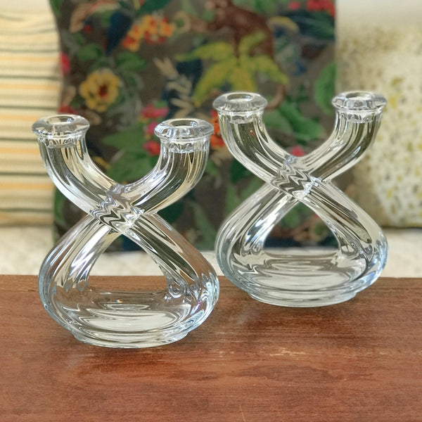 Paire de bougeoirs doubles en cristal Art Vannes France par Hello Broc brocante en ligne
