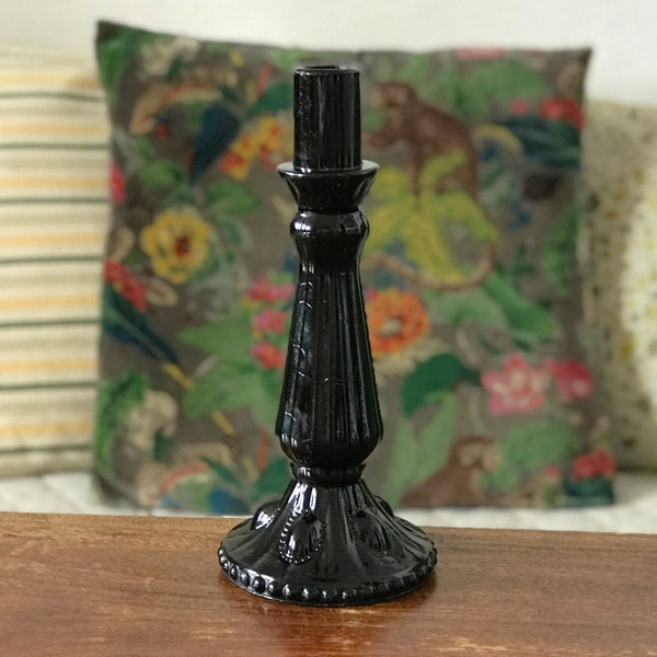 Bougeoir simple en verre opalin noir par Hello Broc brocante en ligne