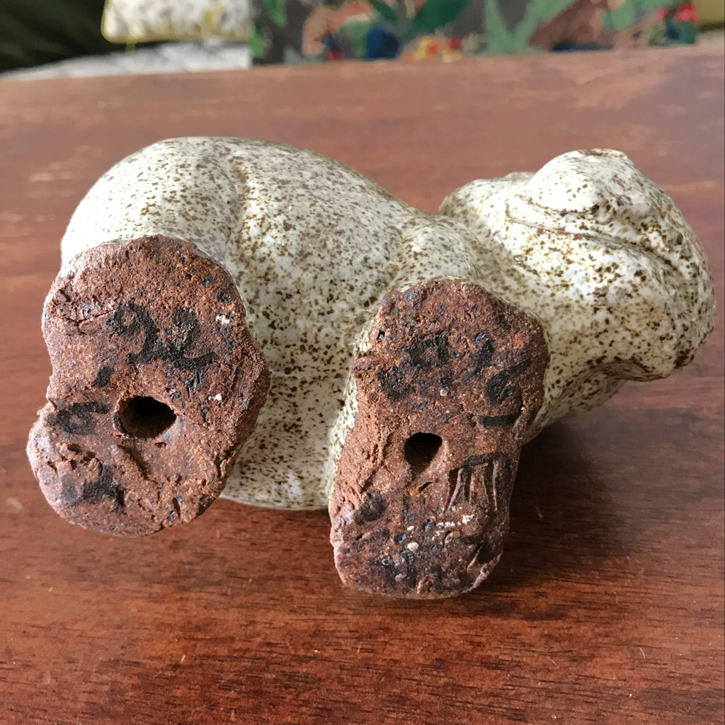 Hippopotame en terre cuite émaillé et mouchetée fait main - Hello Broc brocante en ligne