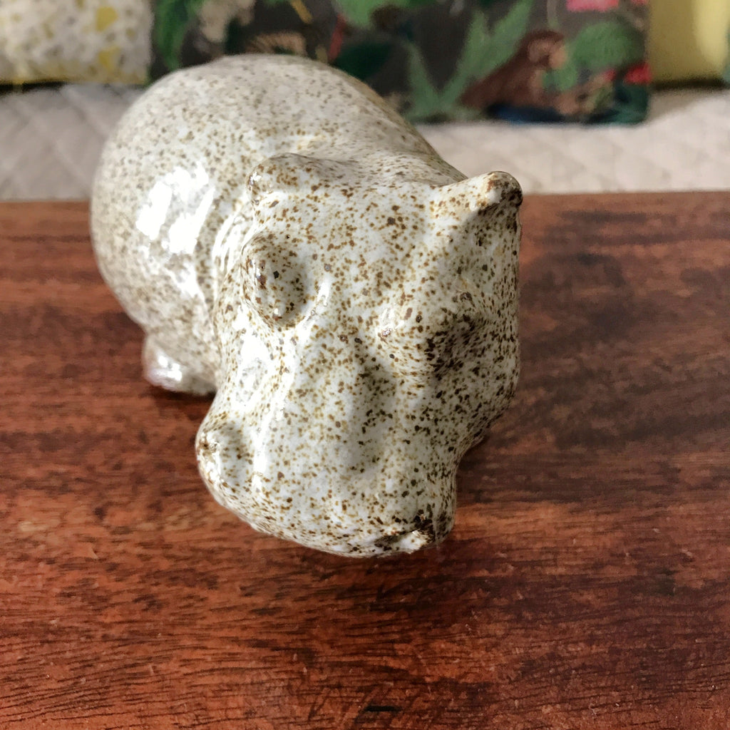 Hippopotame en terre cuite émaillé et mouchetée fait main - Hello Broc brocante en ligne