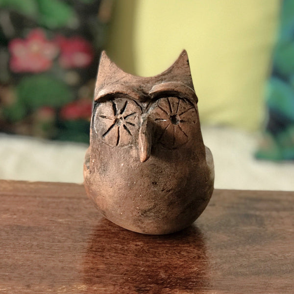 Poterie artisanale chouette ou hibou en terre cuite faite main par Hello Broc brocante en ligne