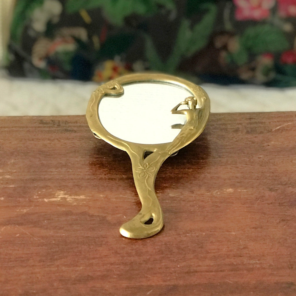 Miroir à main ovale Art Nouveau en bronze doré par Hello Broc brocante en ligne