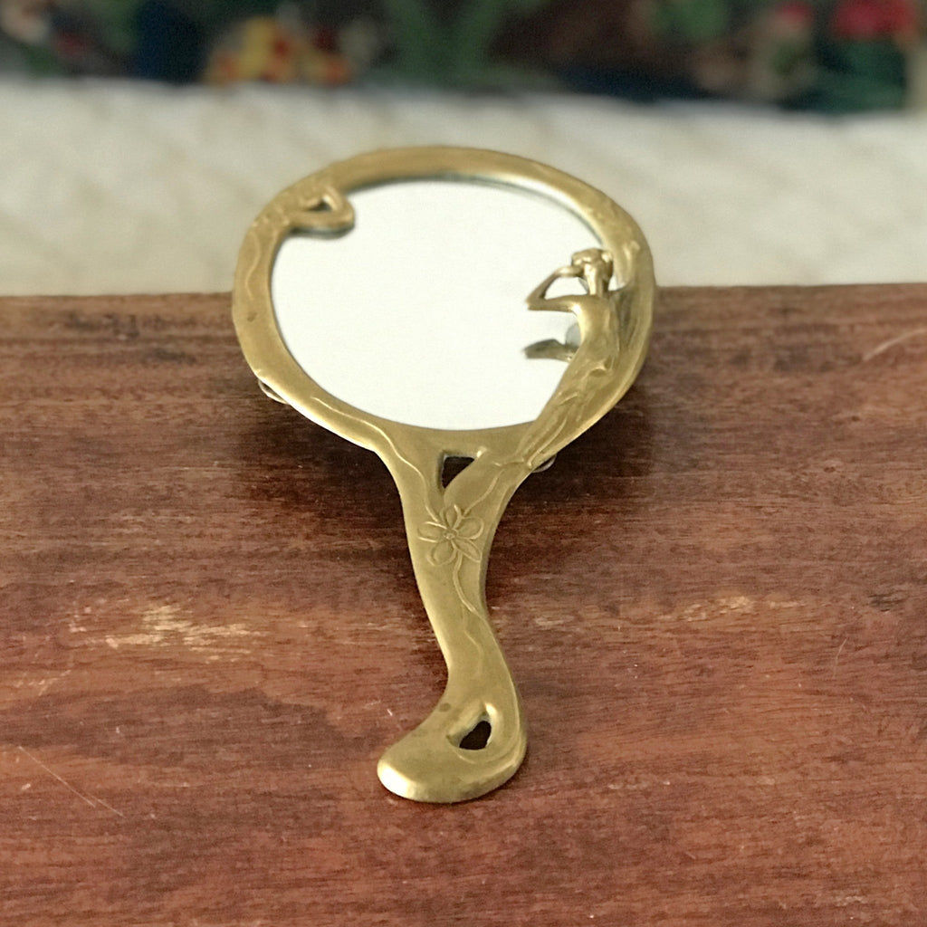 Miroir à main ovale Art Nouveau en bronze doré par Hello Broc brocante en ligne