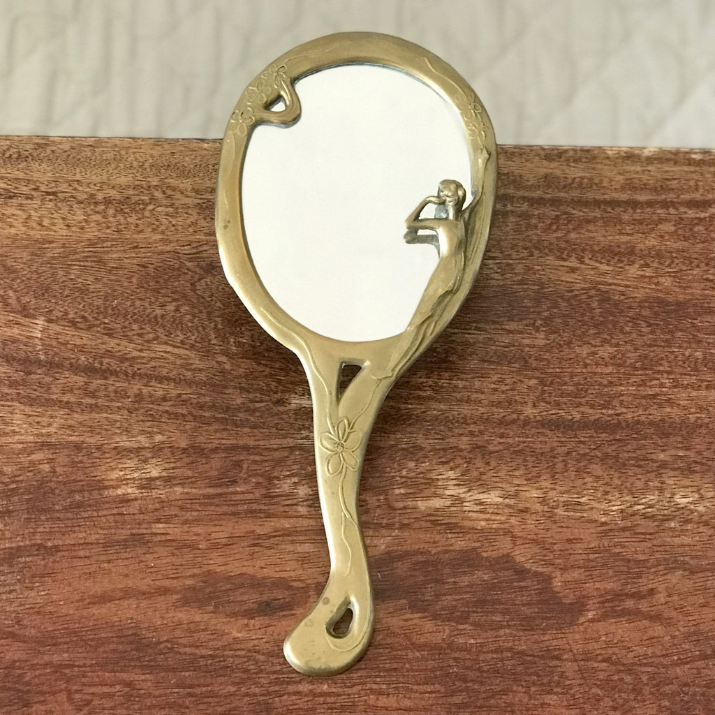 Miroir à main ovale Art Nouveau en bronze doré par Hello Broc brocante en ligne