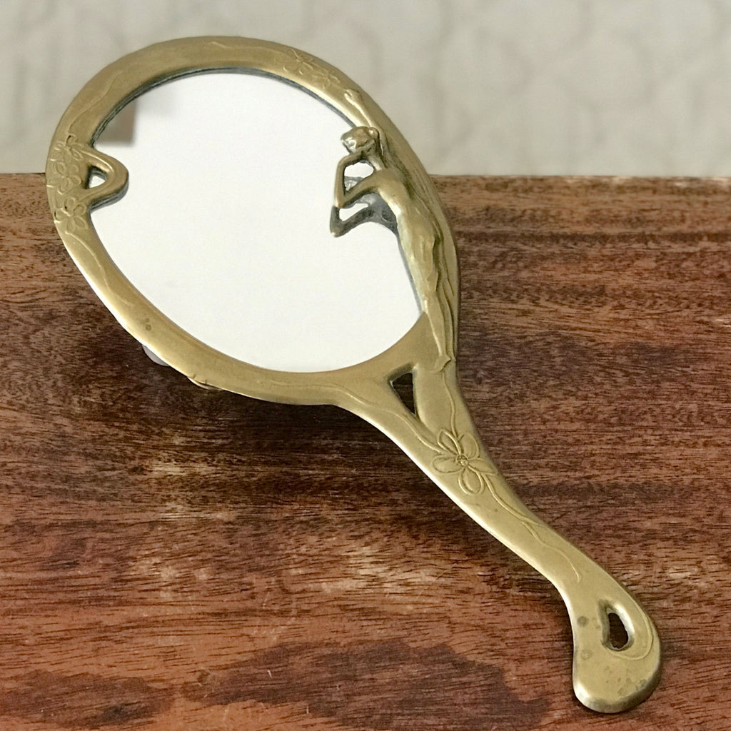 Miroir à main ovale Art Nouveau en bronze doré par Hello Broc brocante en ligne