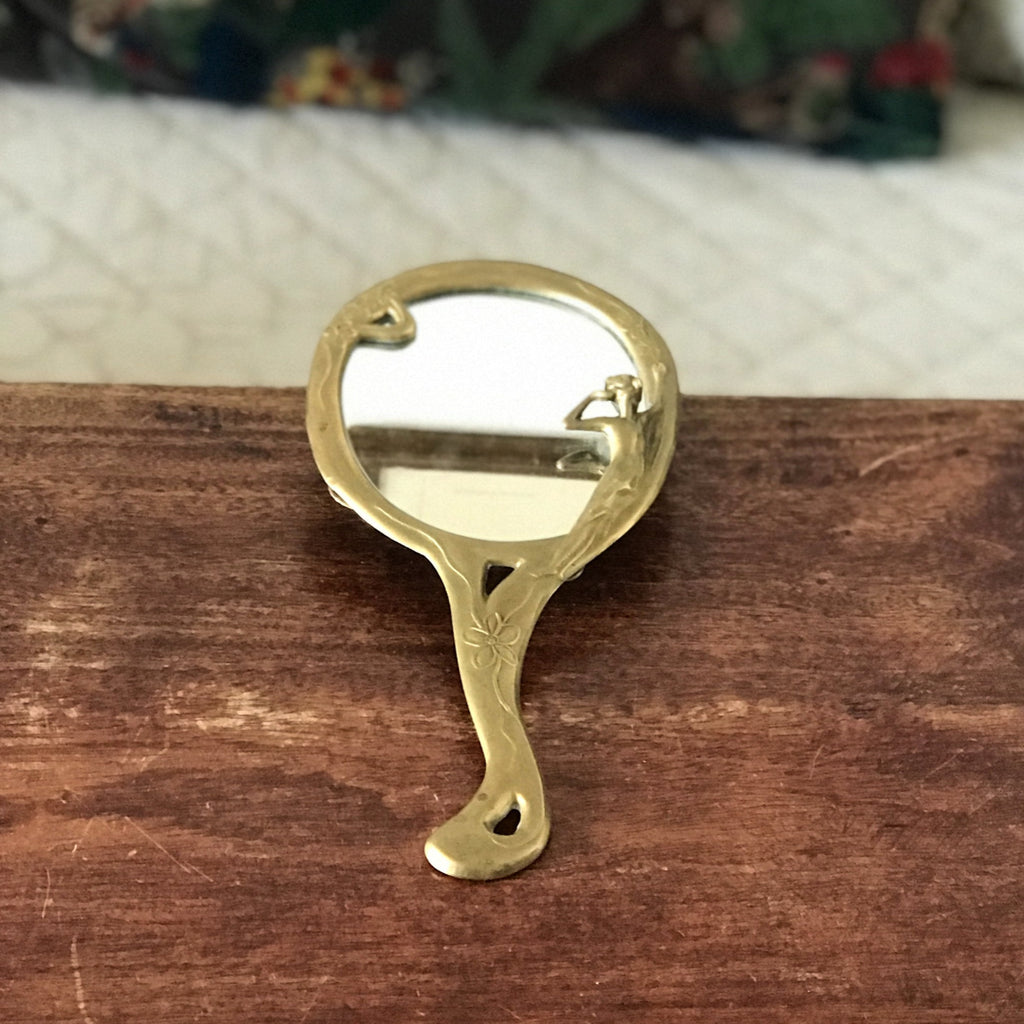 Miroir à main ovale Art Nouveau en bronze doré par Hello Broc brocante en ligne