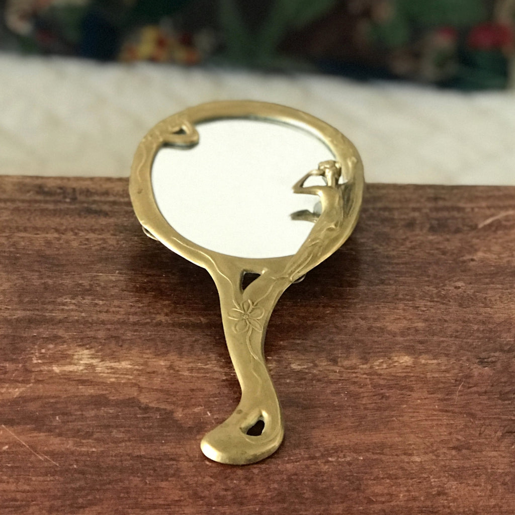 Miroir à main ovale Art Nouveau en bronze doré par Hello Broc brocante en ligne