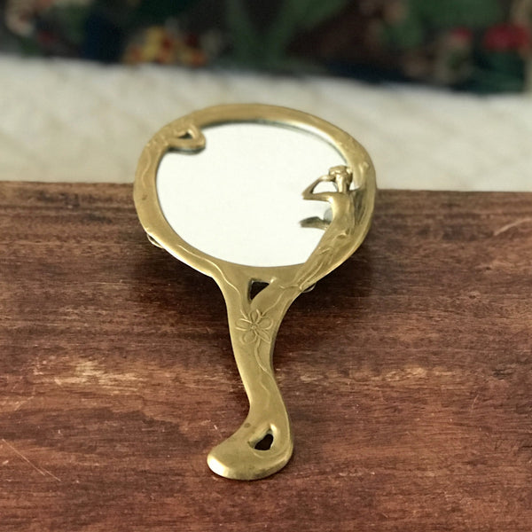 Miroir à main ovale Art Nouveau en bronze doré par Hello Broc brocante en ligne