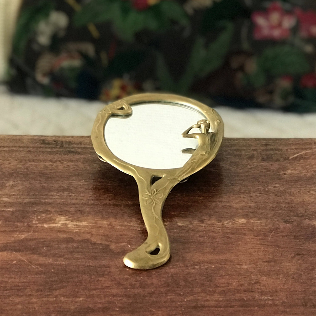 Miroir à main ovale Art Nouveau en bronze doré par Hello Broc brocante en ligne
