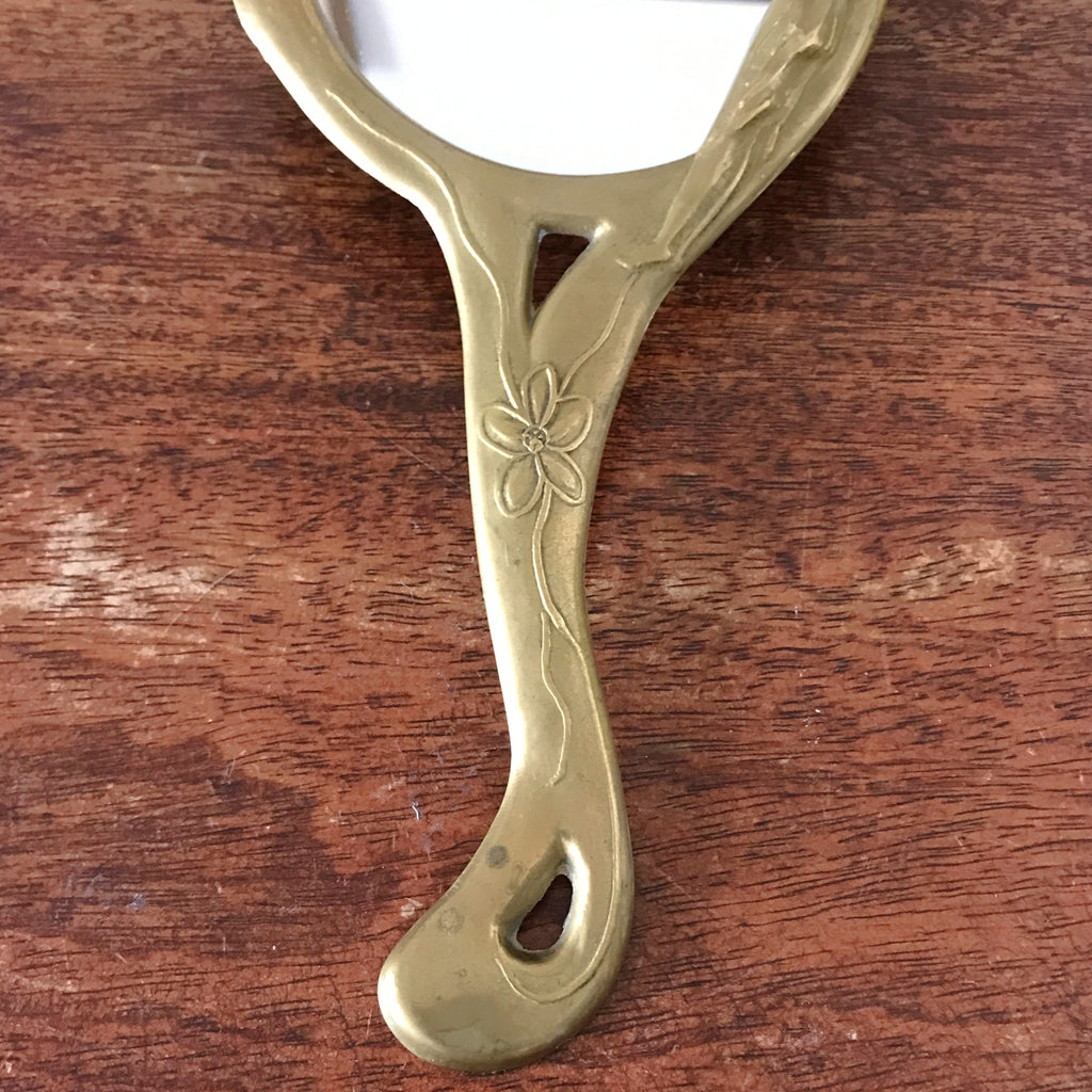 Miroir à main ovale Art Nouveau en bronze doré par Hello Broc brocante en ligne