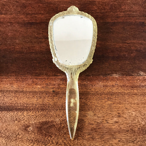 Miroir face à main vintage années 50 en acrylique transparent par Hello Broc brocante en ligne
