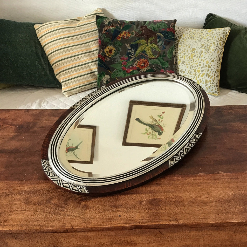 Miroir biseauté Art Déco de forme ovale de taille moyenne par Hello Broc brocante en ligne