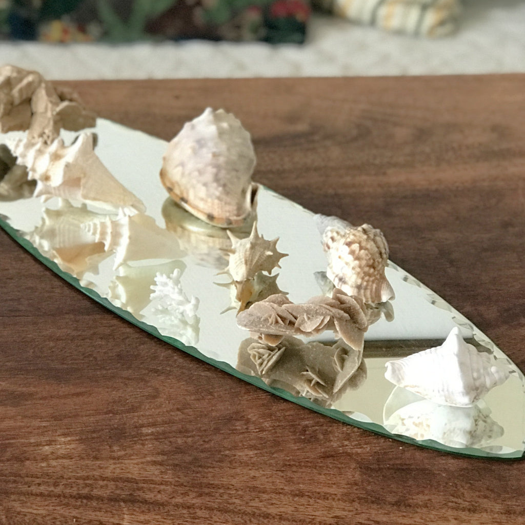 Grand plateau miroir vintage centre de table ovale et biseauté 59,5 x 18 cm par Hello Broc brocante en ligne