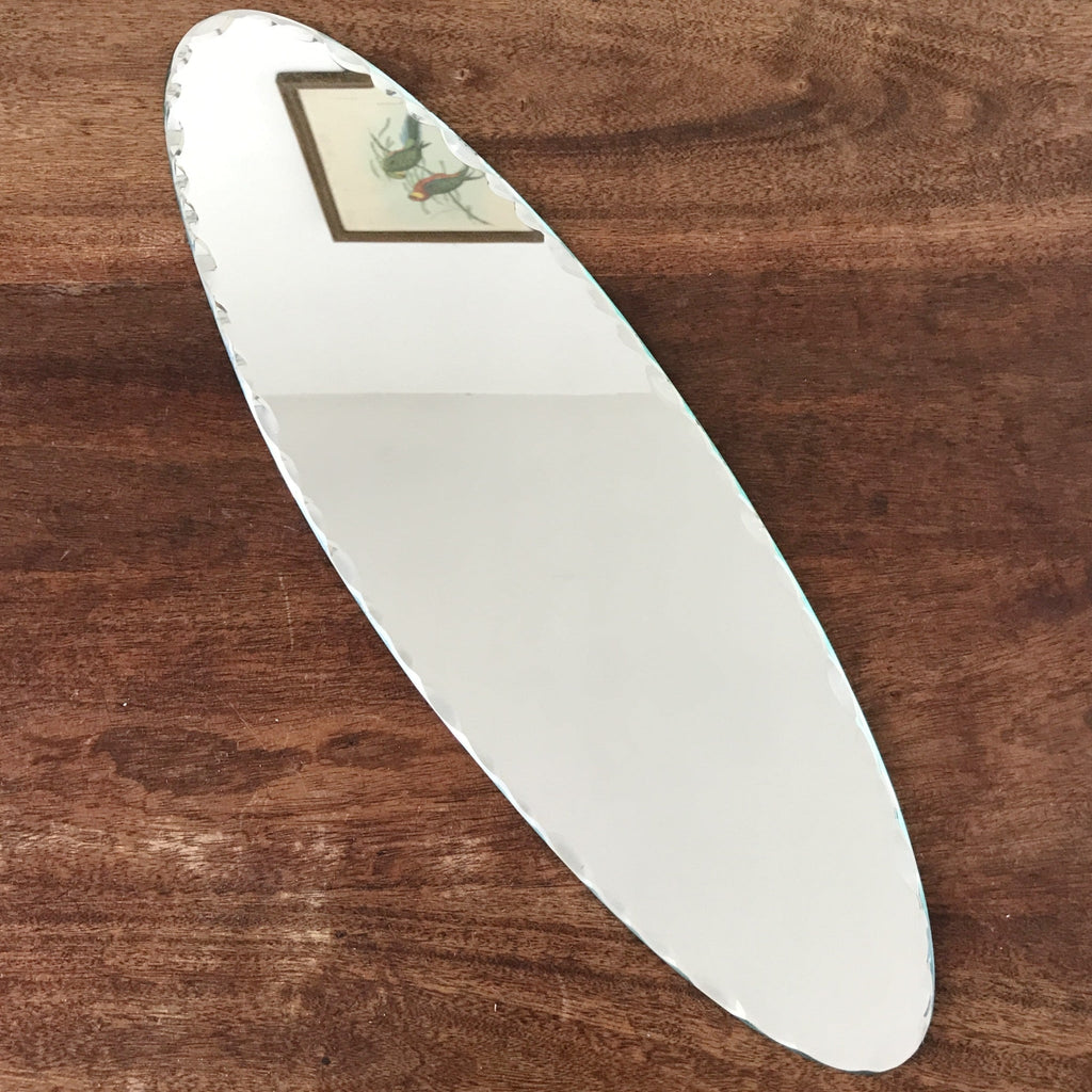 Grand plateau miroir vintage centre de table ovale et biseauté 59,5 x 18 cm par Hello Broc brocante en ligne