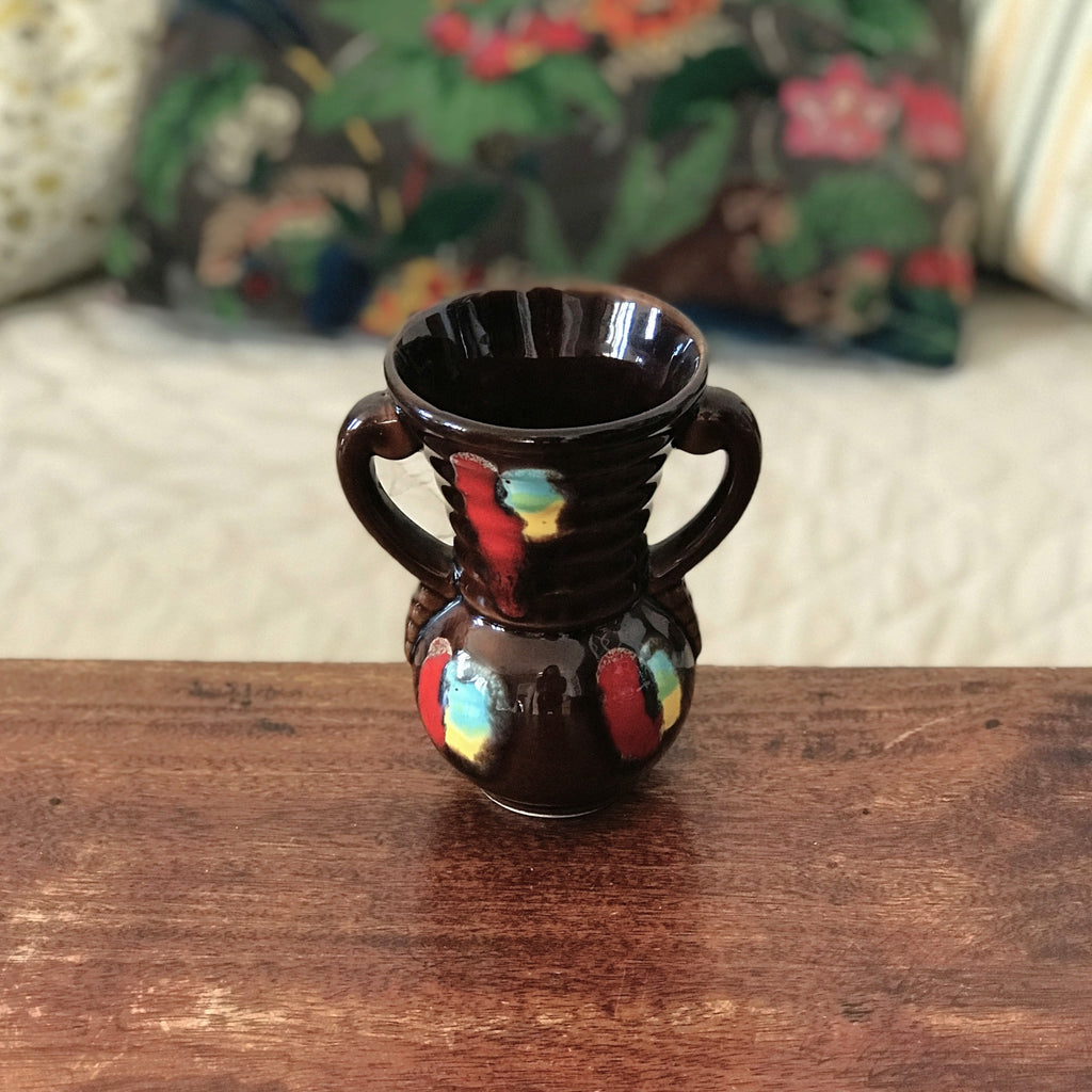 Petit vase poterie à doubles anses en céramique marron de Vallauris années 60 par Hello Broc brocante en ligne