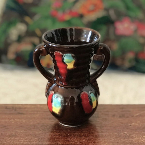 Petit vase poterie à doubles anses en céramique marron de Vallauris années 60 par Hello Broc brocante en ligne