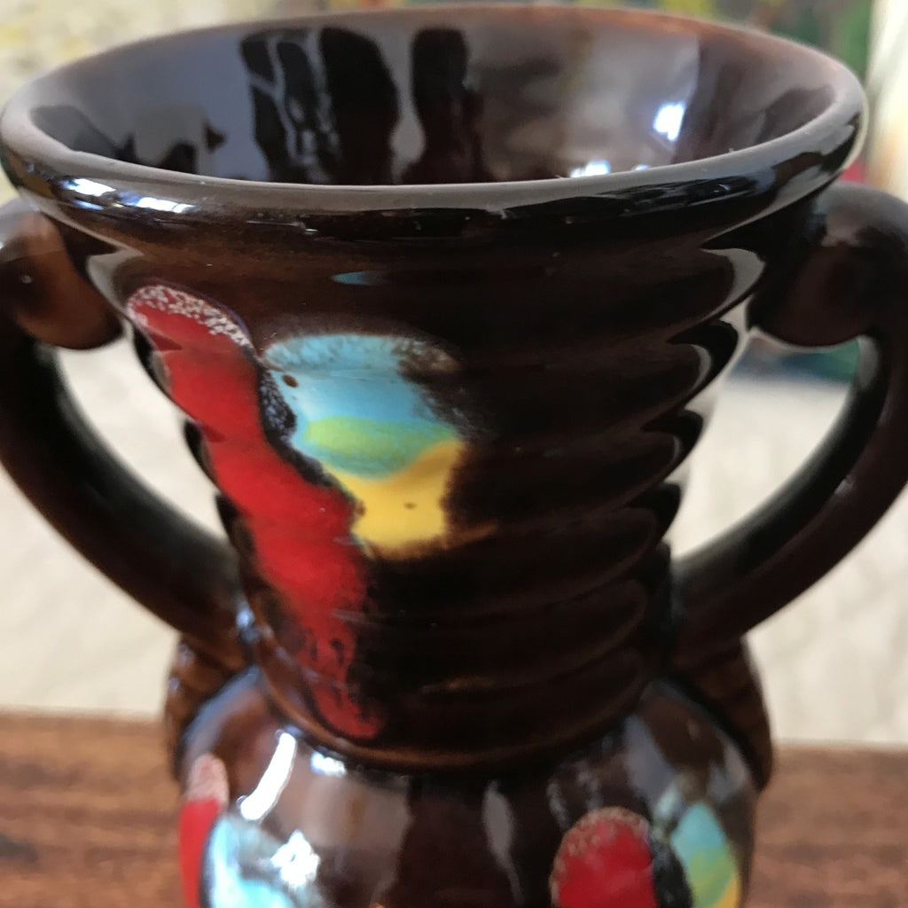 Petit vase poterie à doubles anses en céramique marron de Vallauris années 60 par Hello Broc brocante en ligne