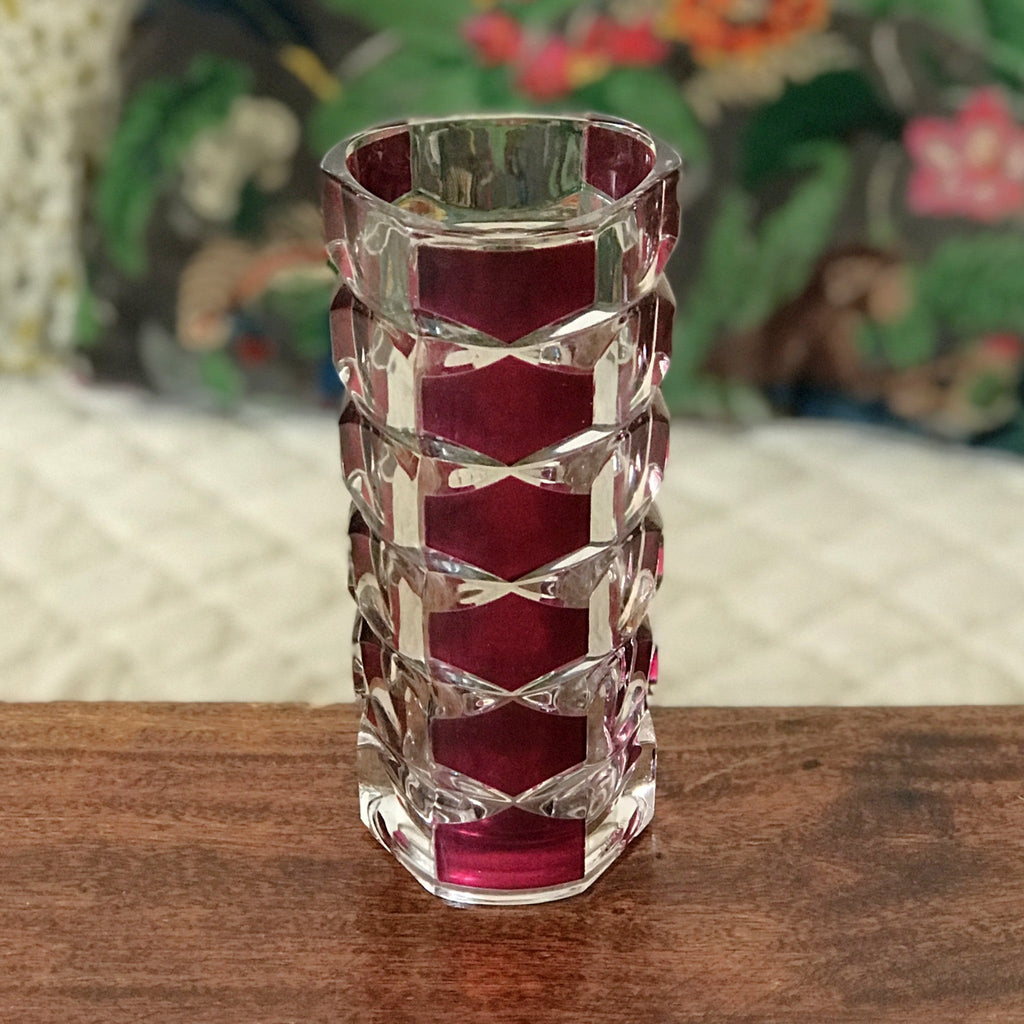 Vase vintage bicolore violet et incolore modèle Windsor de J.C. Durand pour Luminarc années 70 par Hello Broc brocante en ligne