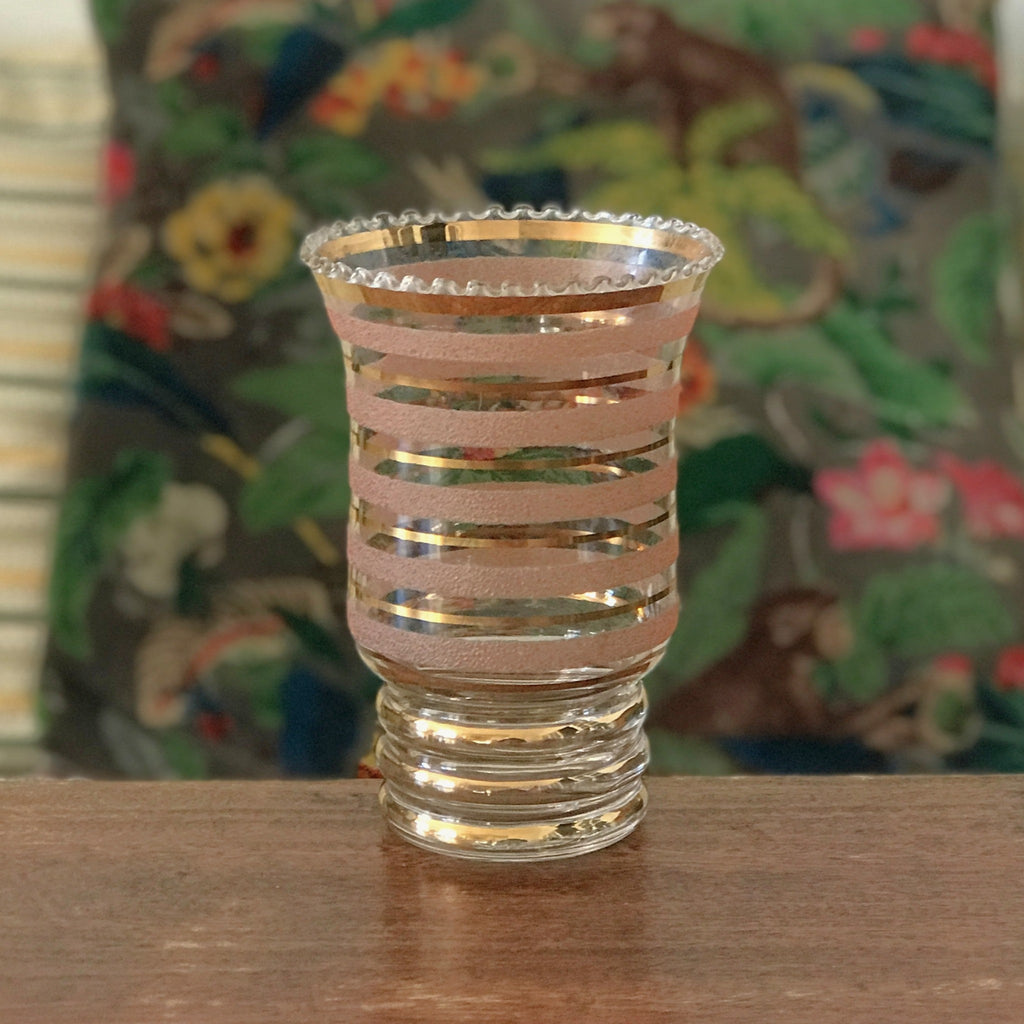 Vase de taille moyenne en verre moulé années 50 rayures dorées et verre brouillé par Hello Broc brocante en ligne
